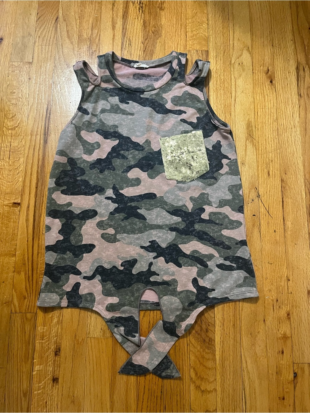 BiBi Pink & Gray Camo Tank with Gold Sequin Pocket